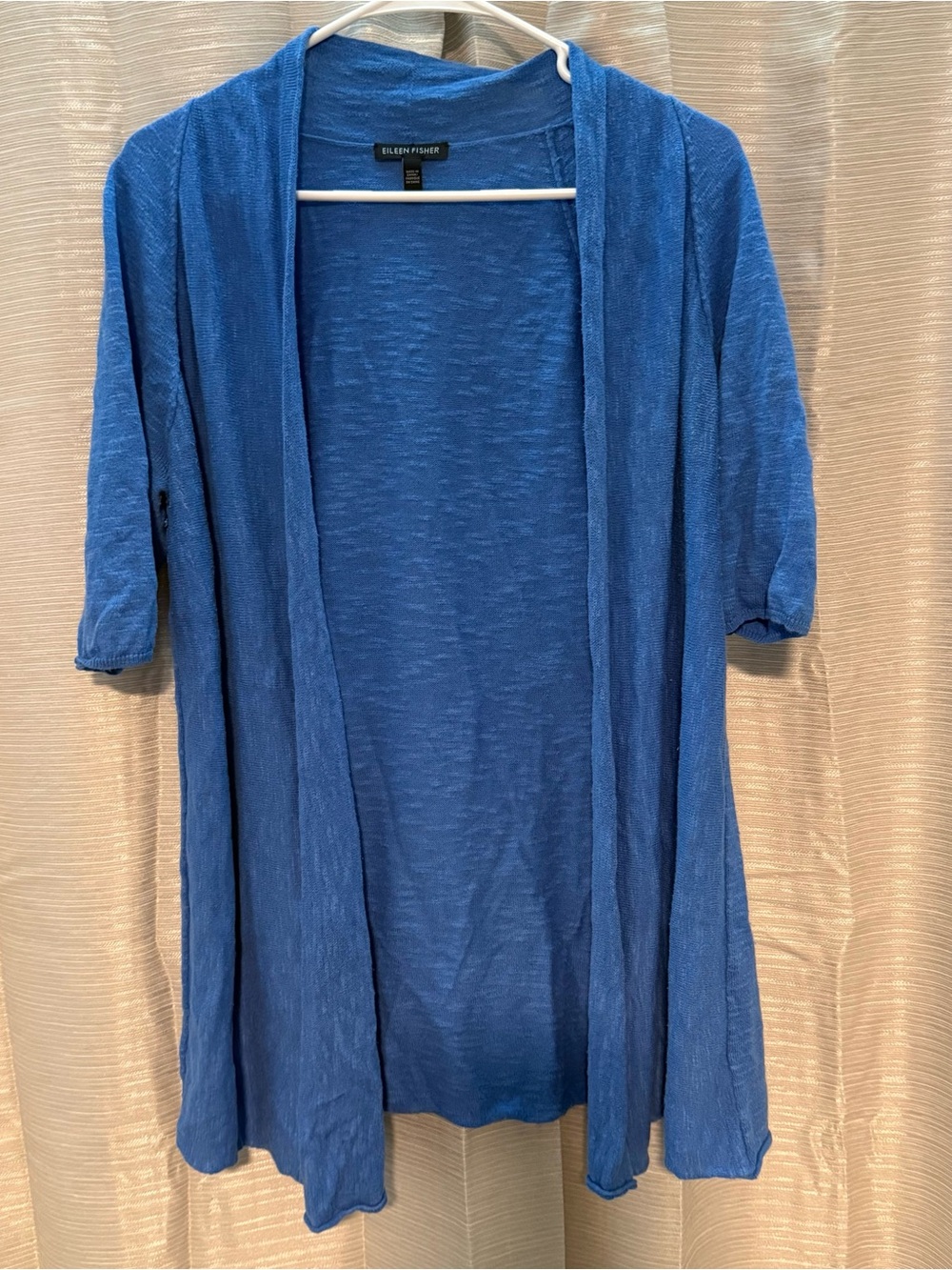 Eileen Fisher Blue Organic Linen / Cotton Open Front Cardigan Lightweight Size M